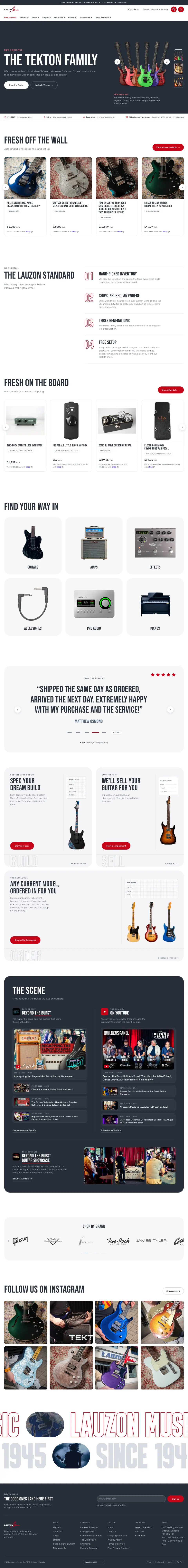 The whole Lauzon Music homepage, scrolling from the top to the footer
